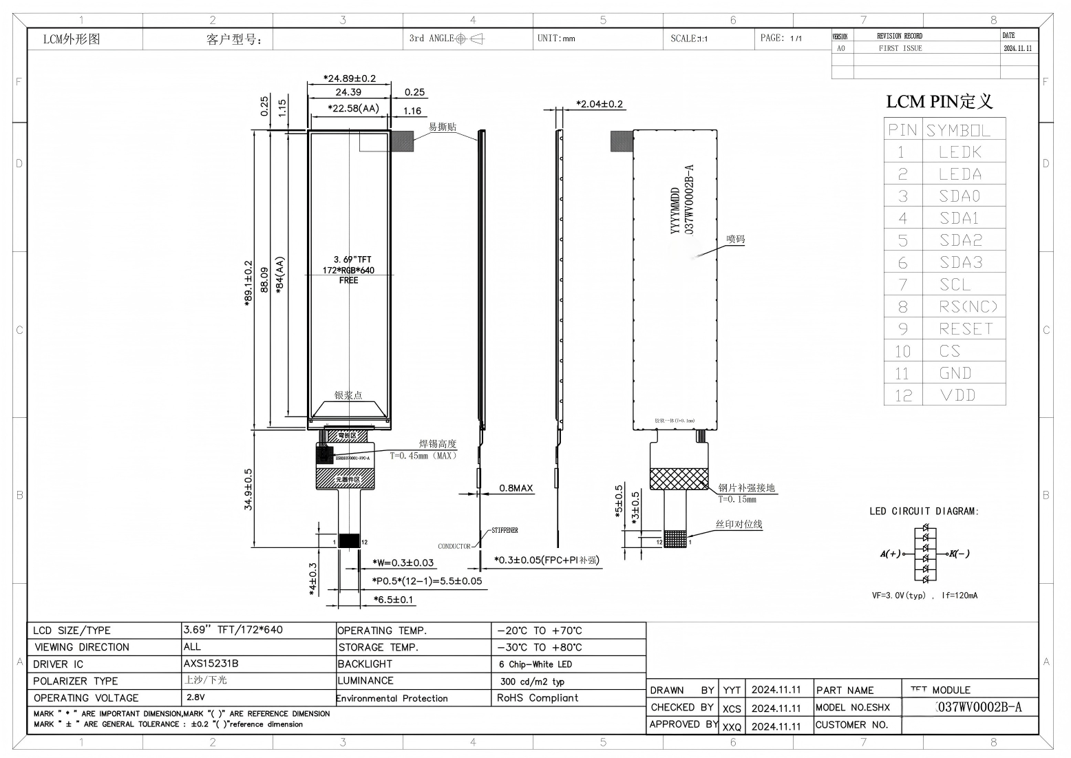 3.69-inch resolution 172 * 640TFT display screen 5