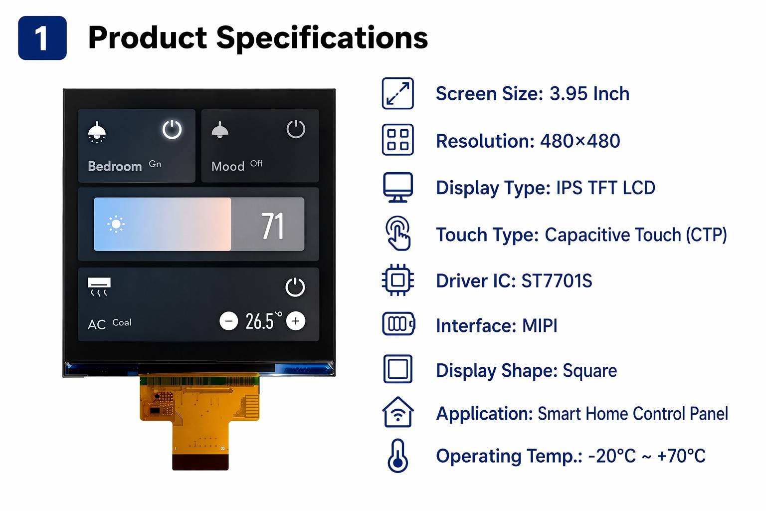 3.95" 480RGB*480 Square IPS TFT LCD Display 2